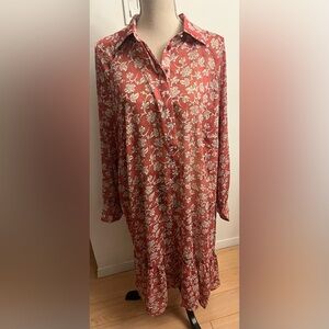 Yesta Women’s Floral Midi Dress Size XXL NWT Metallic Sheer